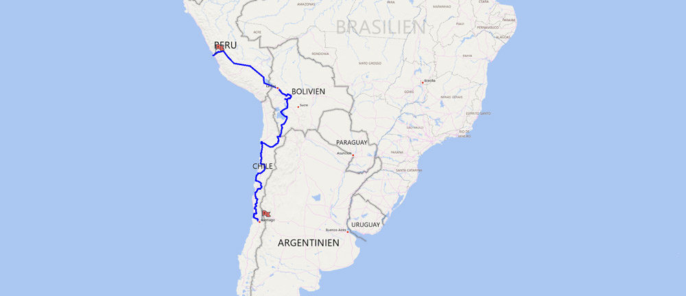 Streckenverlauf Route Peru nach Chile